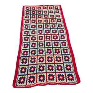 Patriotic Bicentennial Red White & Blue Crocheted Granny Squares Throw Blanket